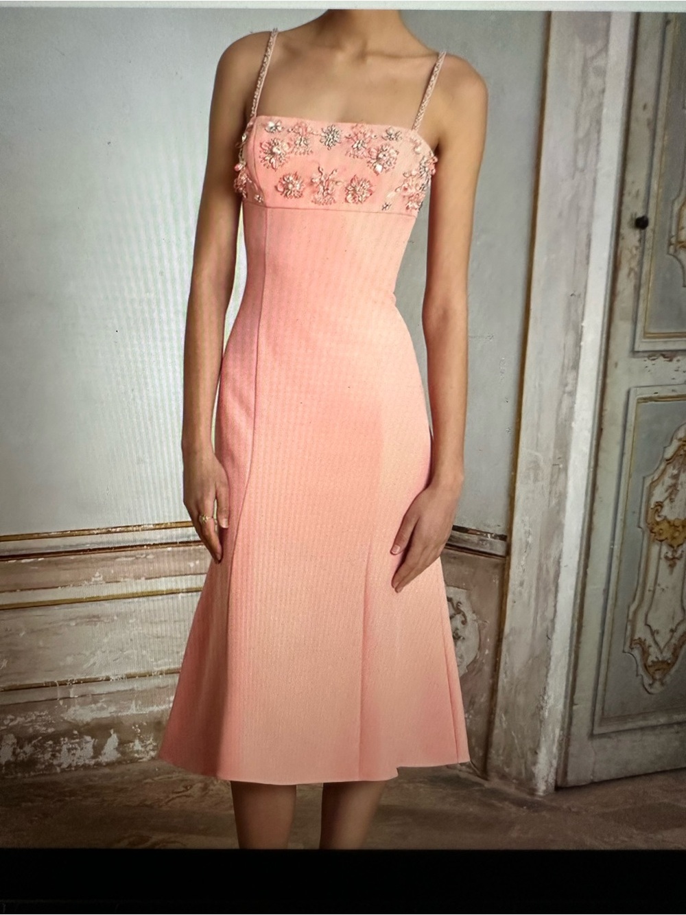 Club L London Blush Pink Beaded Strap Midi Dress